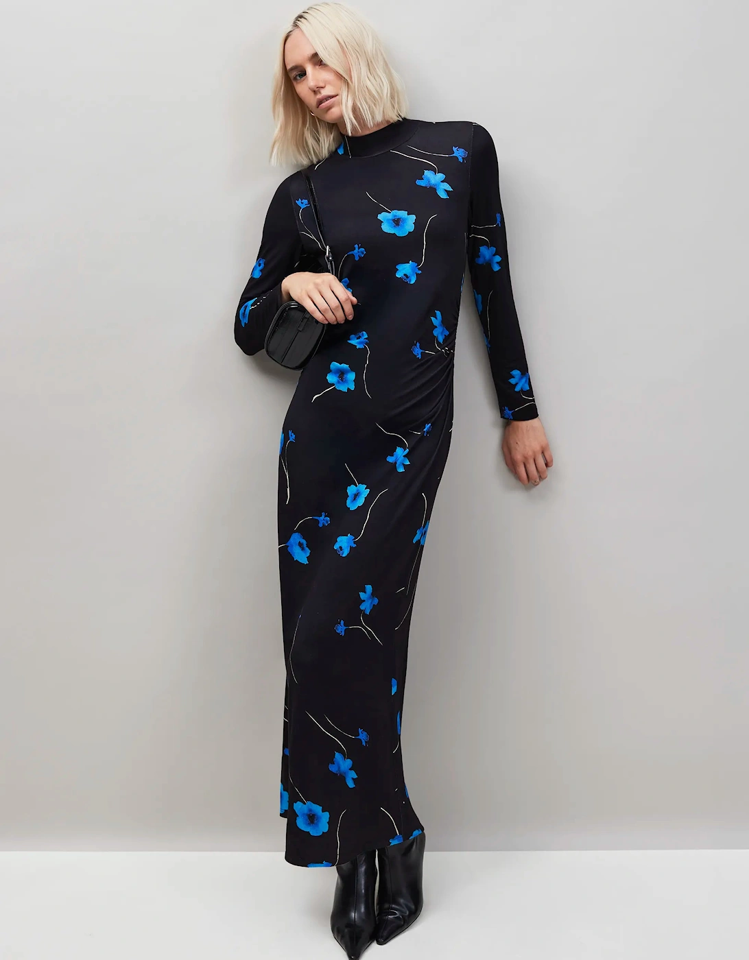 Blue Floral Print Jersey Dress