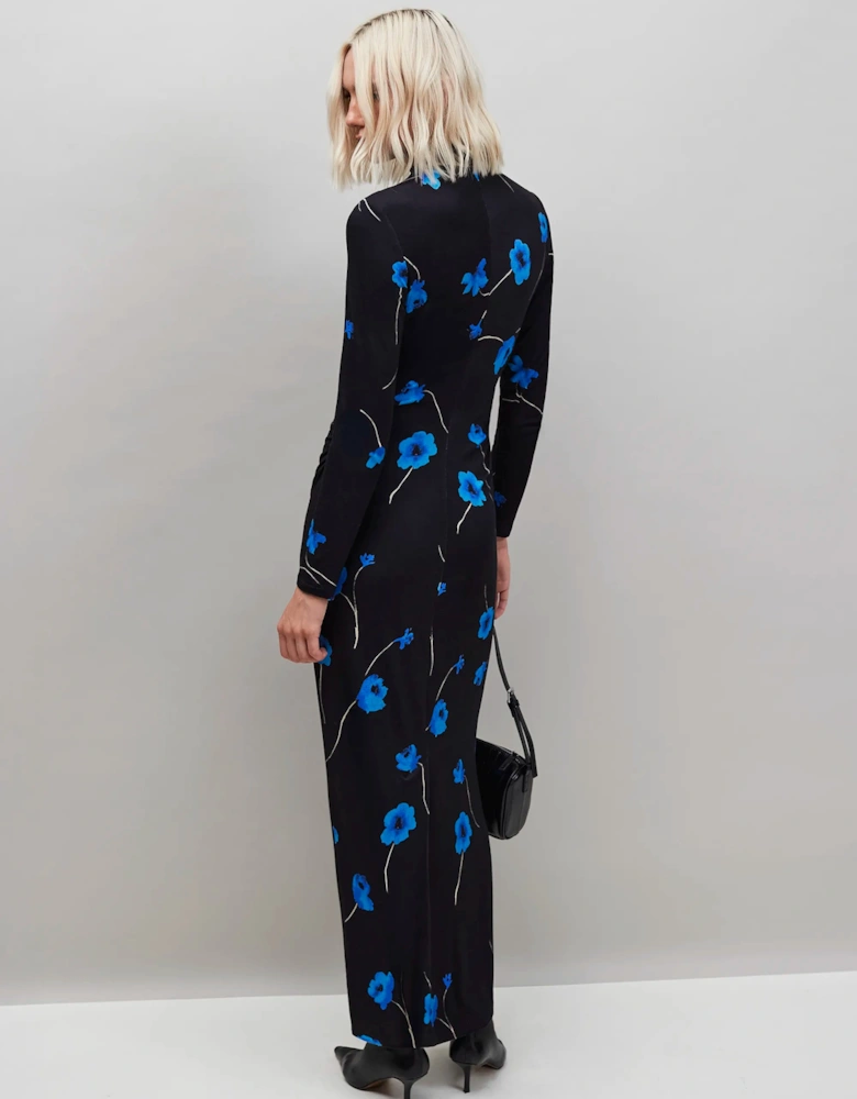 Blue Floral Print Jersey Dress