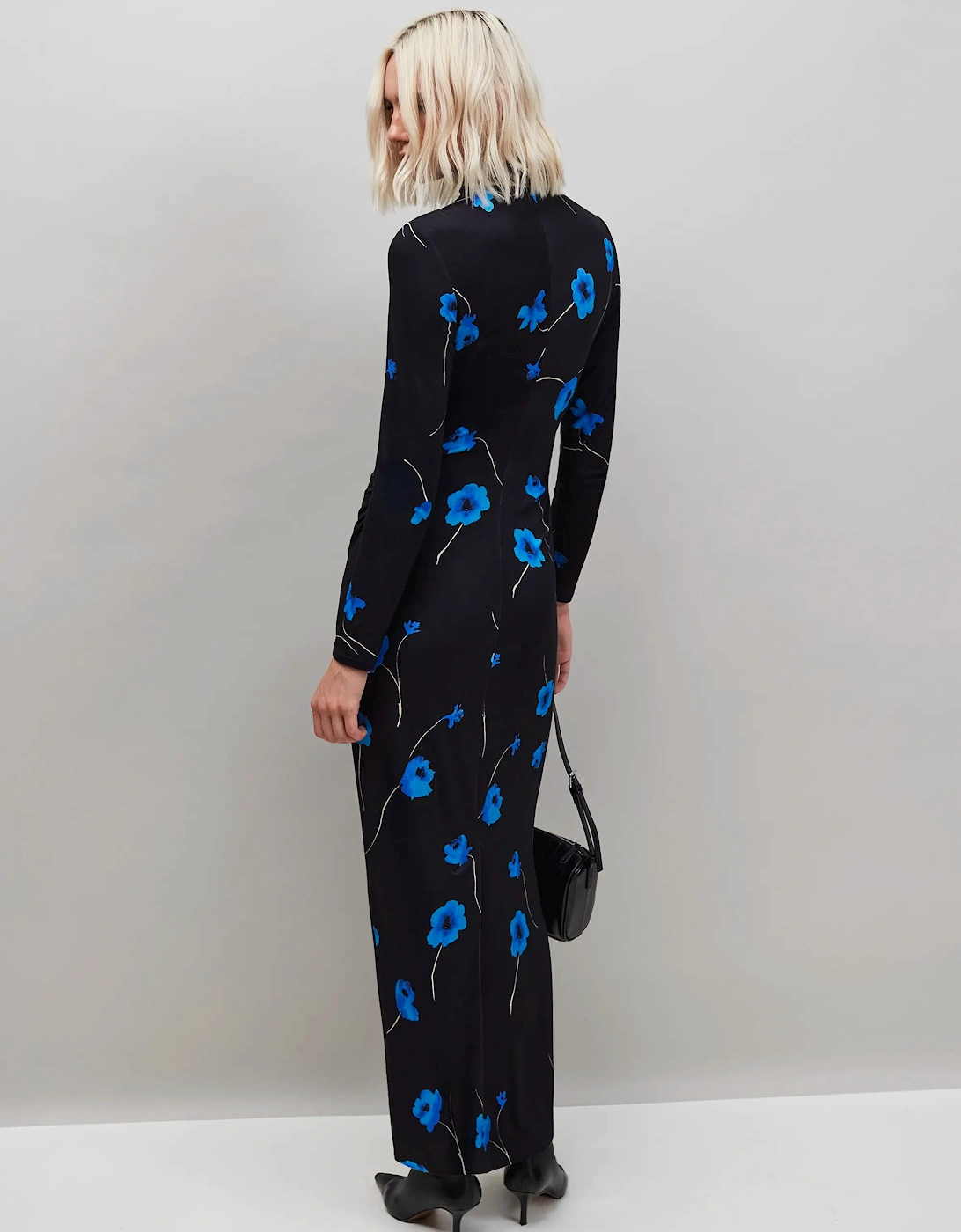 Blue Floral Print Jersey Dress