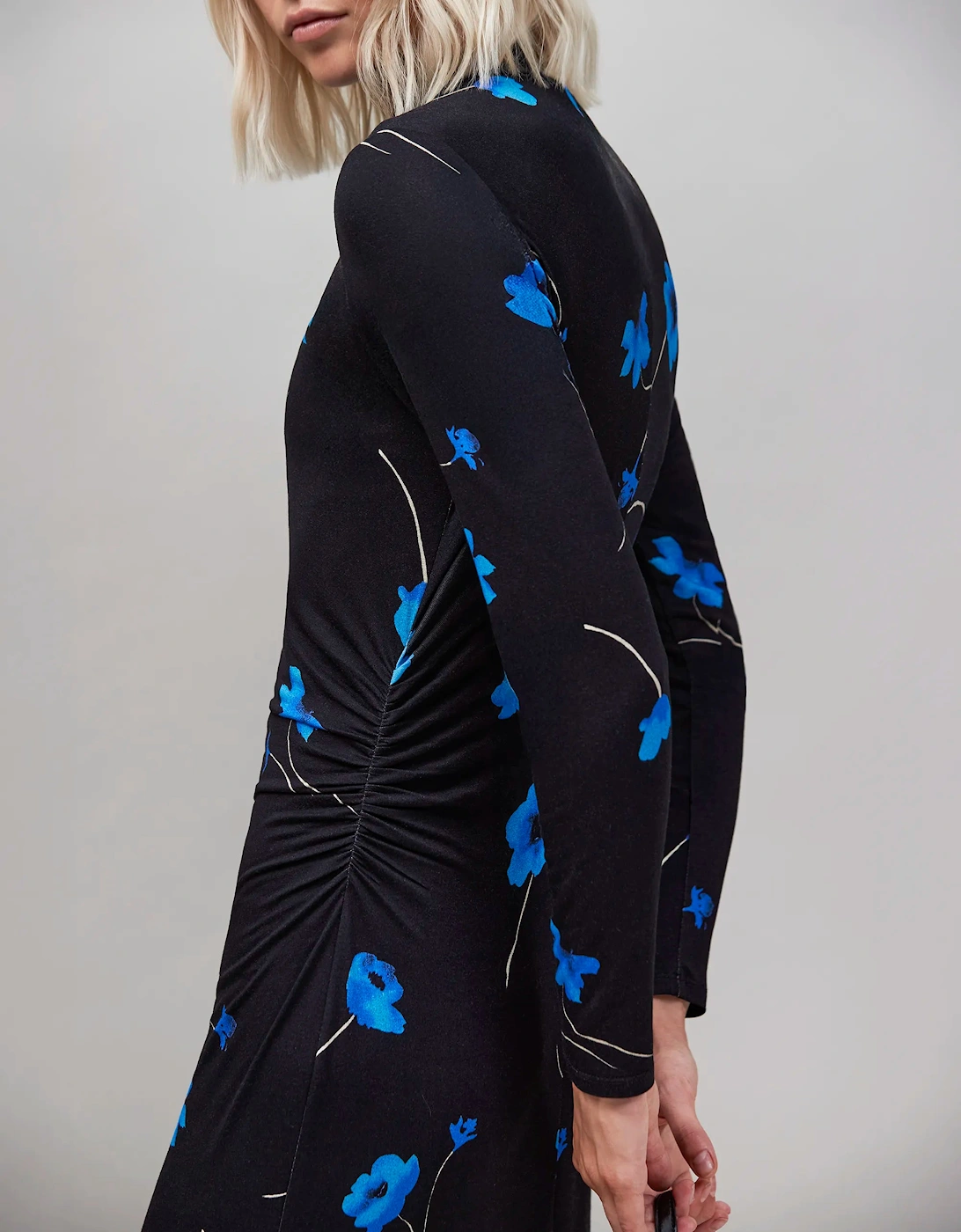 Blue Floral Print Jersey Dress