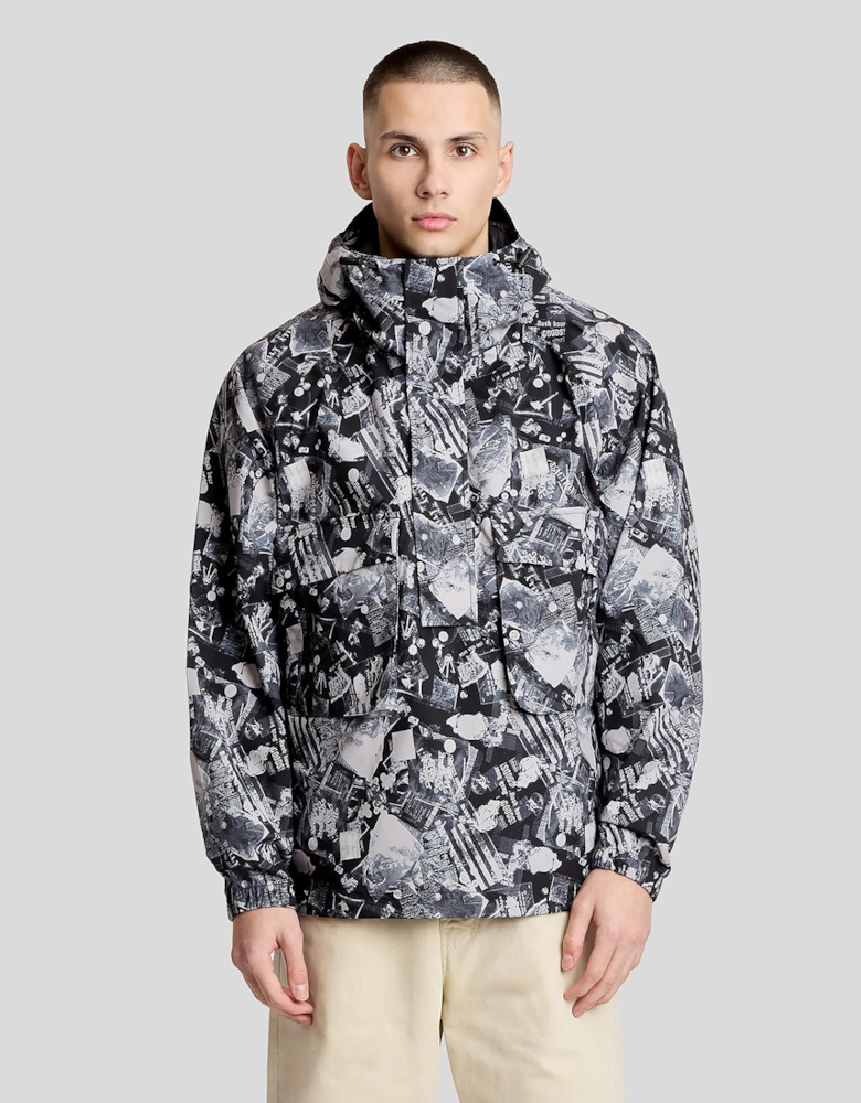 Industrial Print Hooded Smock Jacket