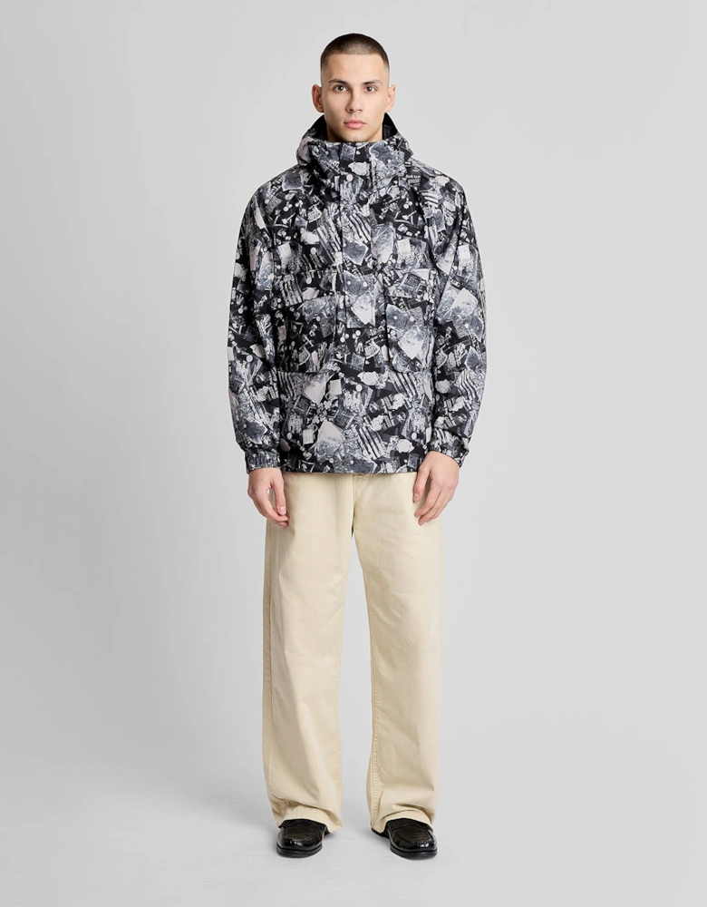 Industrial Print Hooded Smock Jacket