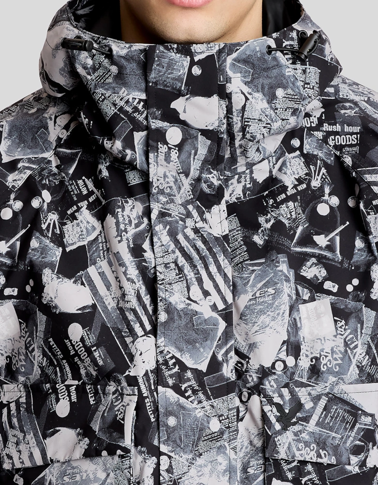 Industrial Print Hooded Smock Jacket