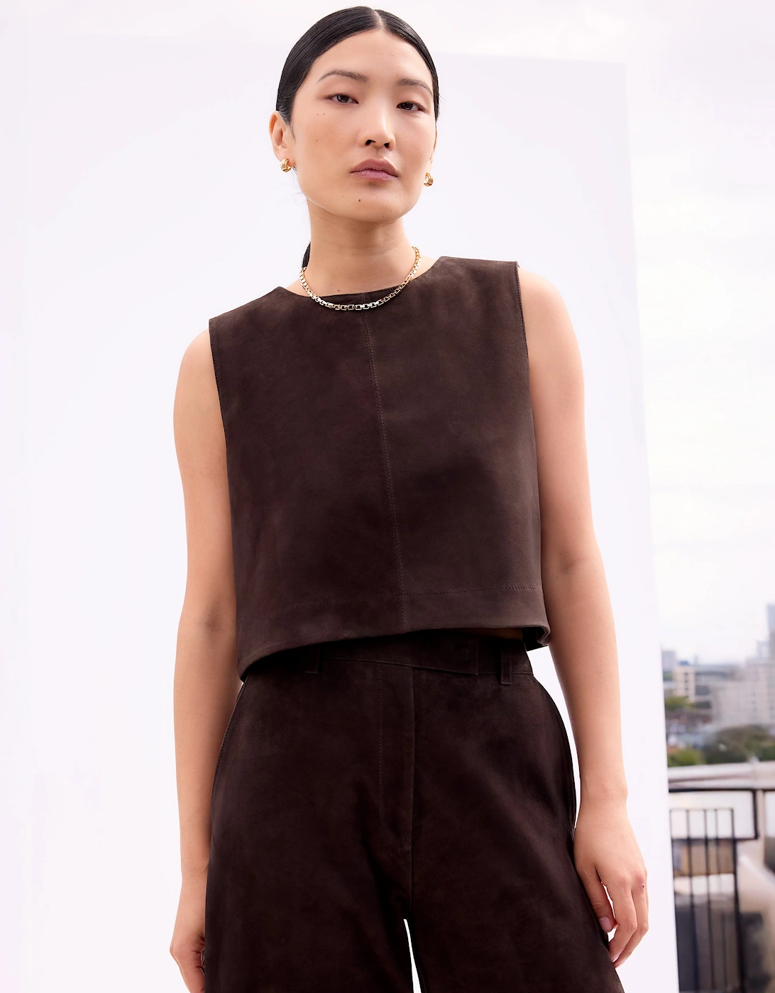 Chocolate Brown Suede Shell Top