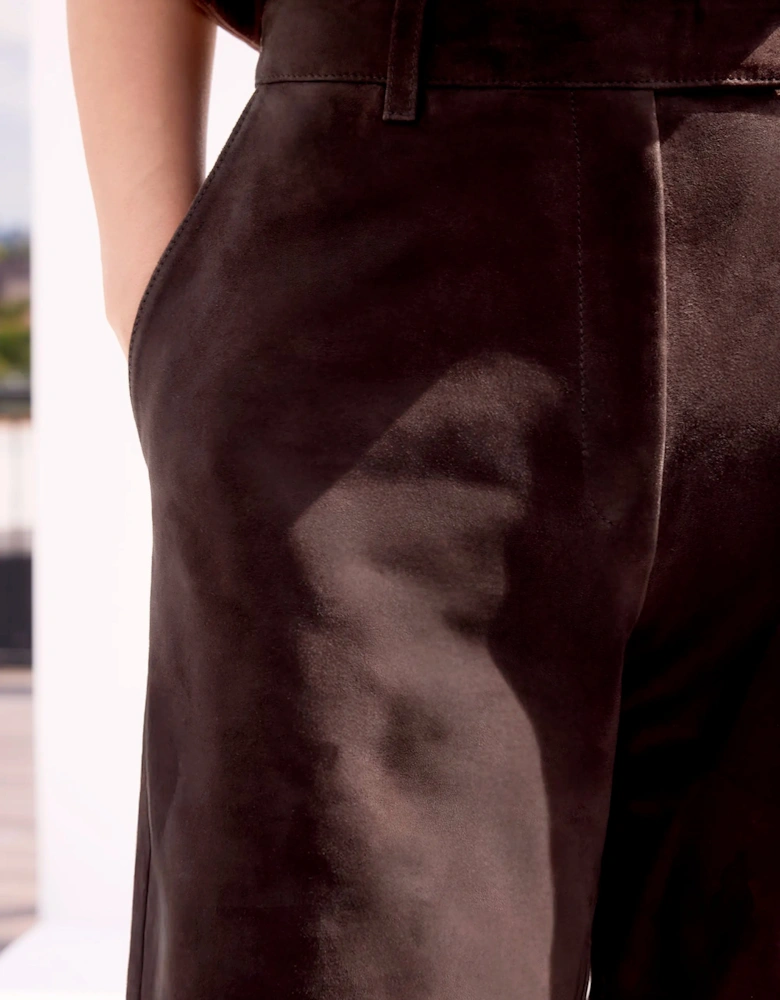 Petite Chocolate Brown Suede Wide Leg Trousers