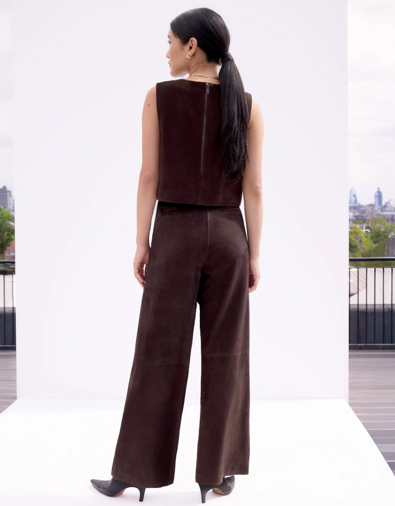 Petite Chocolate Brown Suede Wide Leg Trousers