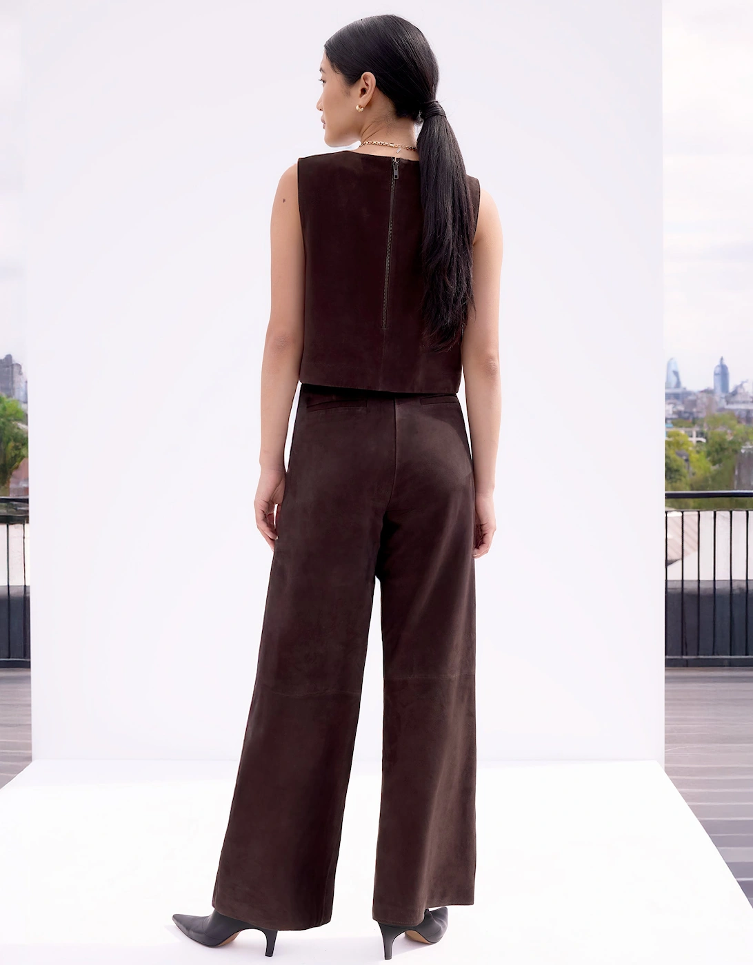 Petite Chocolate Brown Suede Wide Leg Trousers