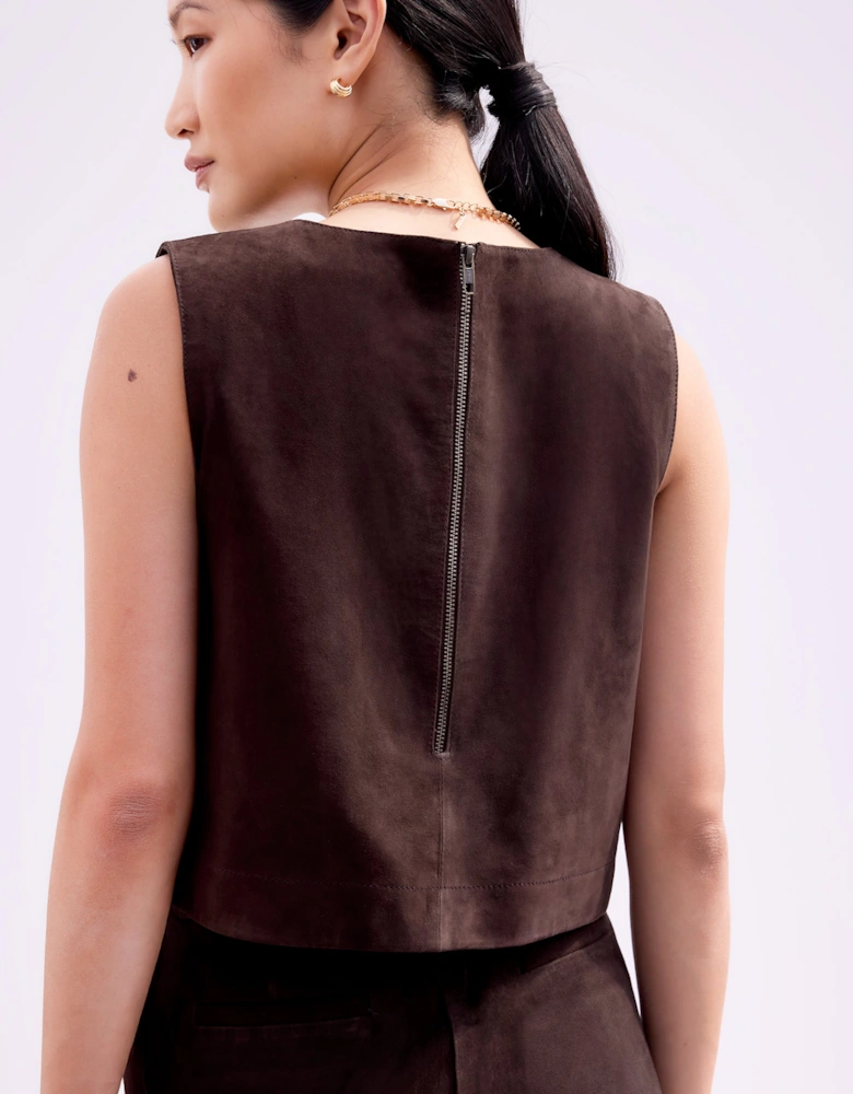 Chocolate Brown Suede Shell Top