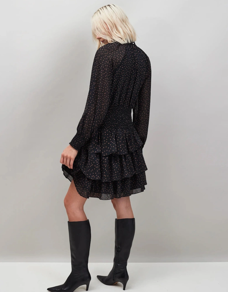 Caramel Dash Print Tiered Mini Dress