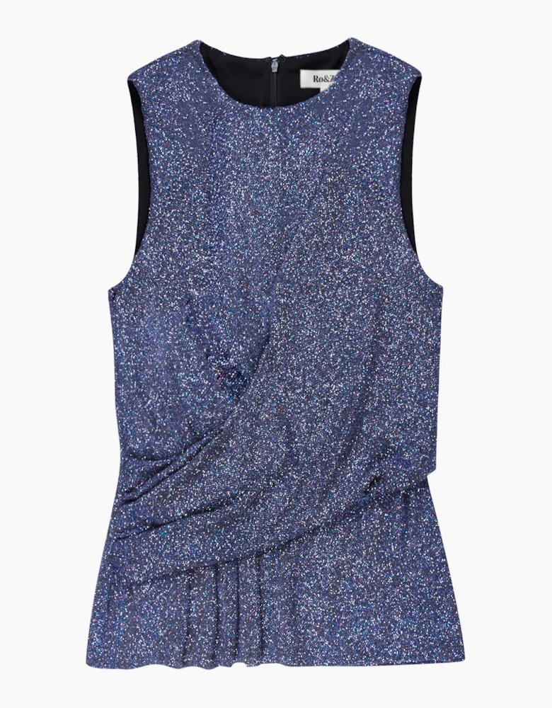Blue Sparkle Drape-Front Top