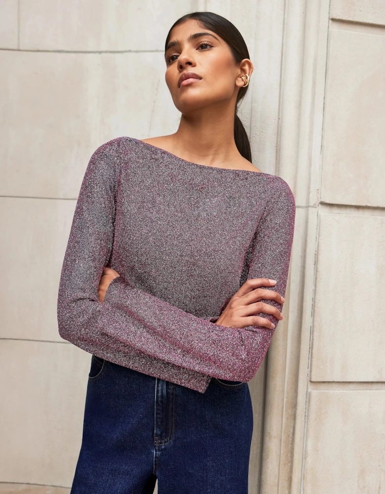 Pink Cowl-Neck Sparkle Jersey Top