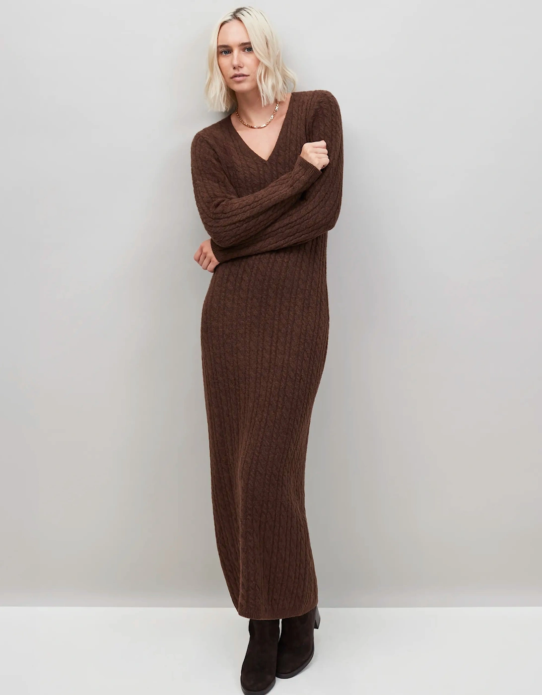 Chocolate Brown Cable Knit Dress