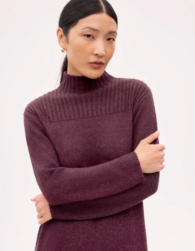 Burgundy Rib Knit High Neck Dress