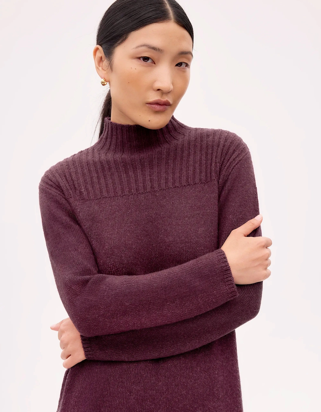 Burgundy Rib Knit High Neck Dress