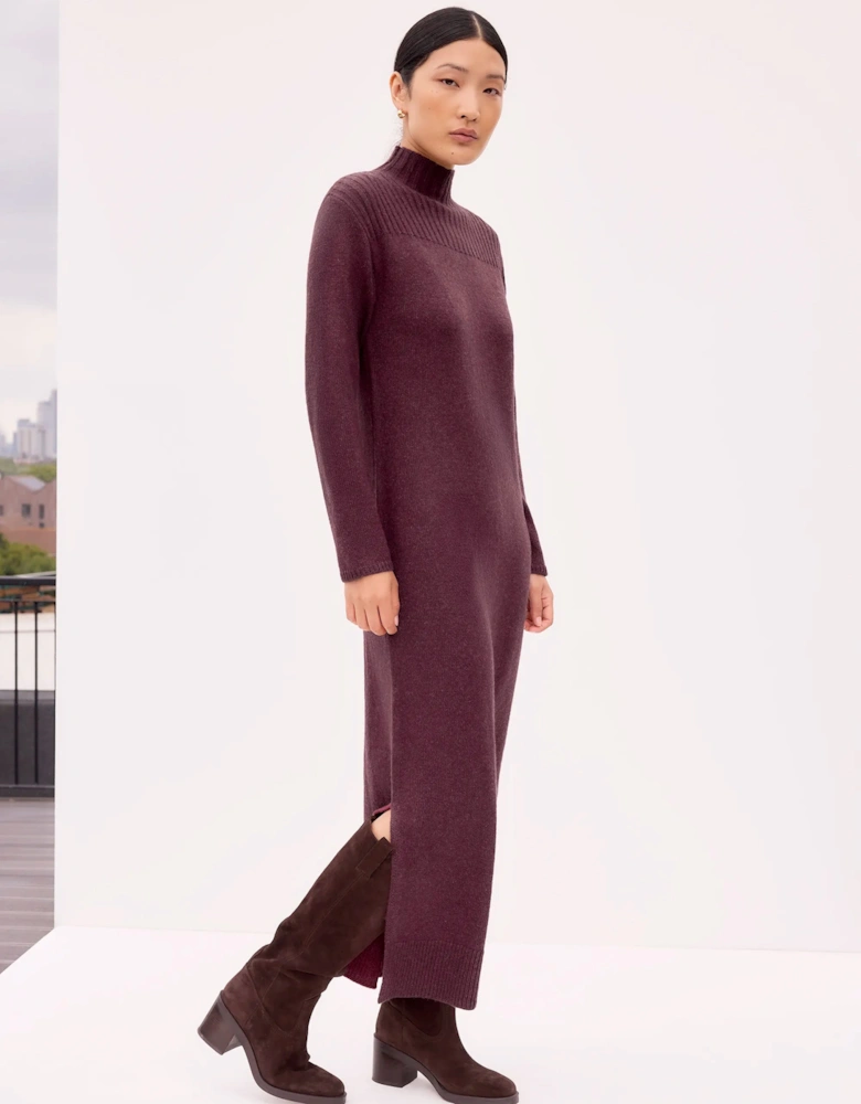 Burgundy Rib Knit High Neck Dress