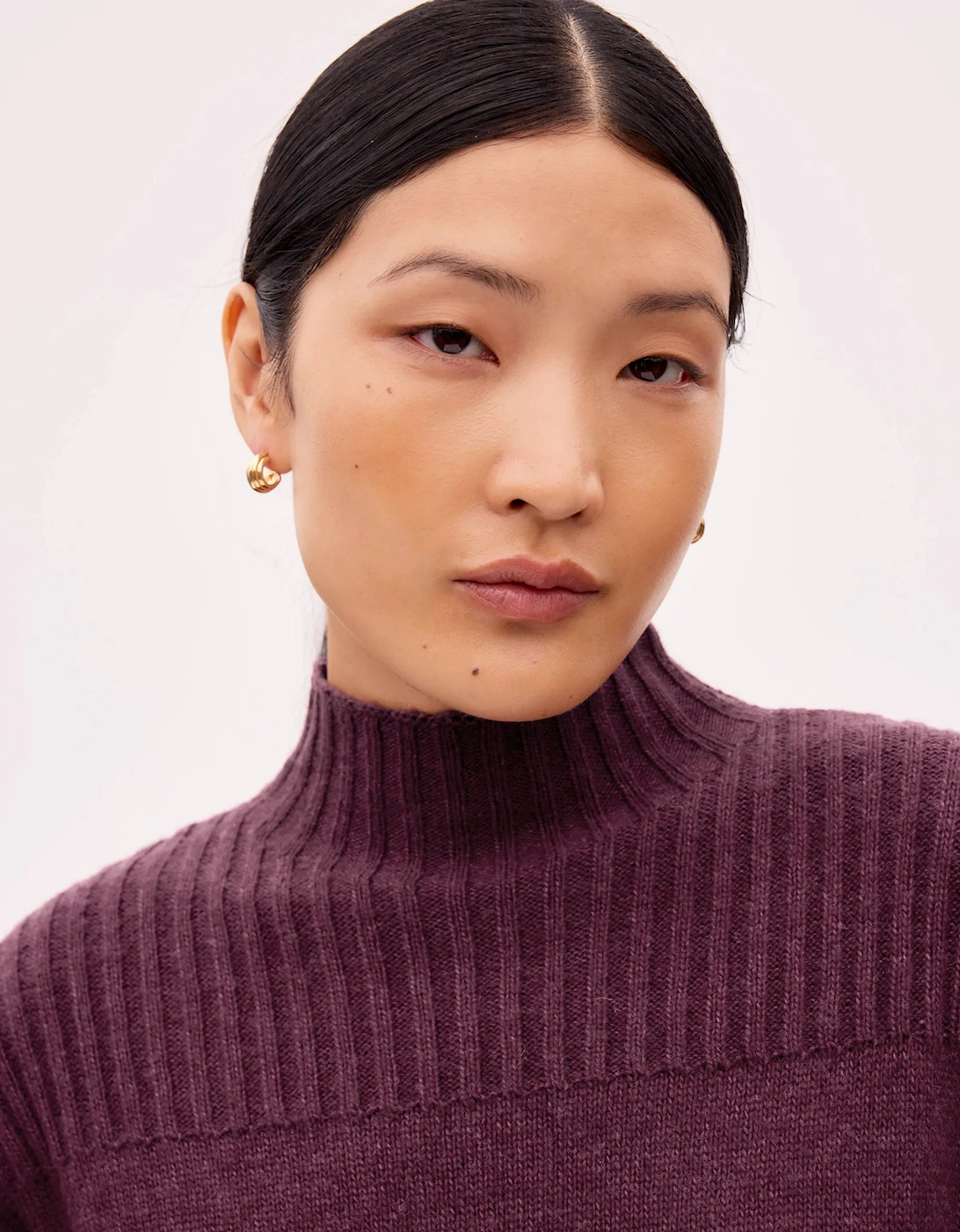 Burgundy Rib Knit High Neck Dress