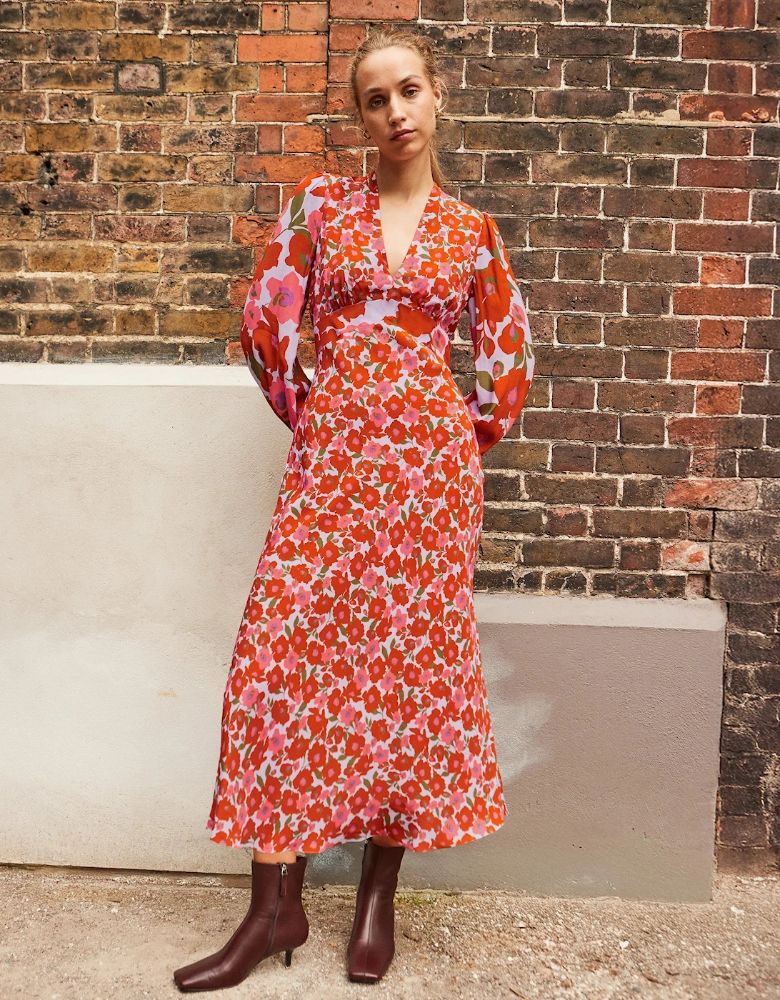 Petite Lilac And Coral Poppy Print Waist Detail Dress