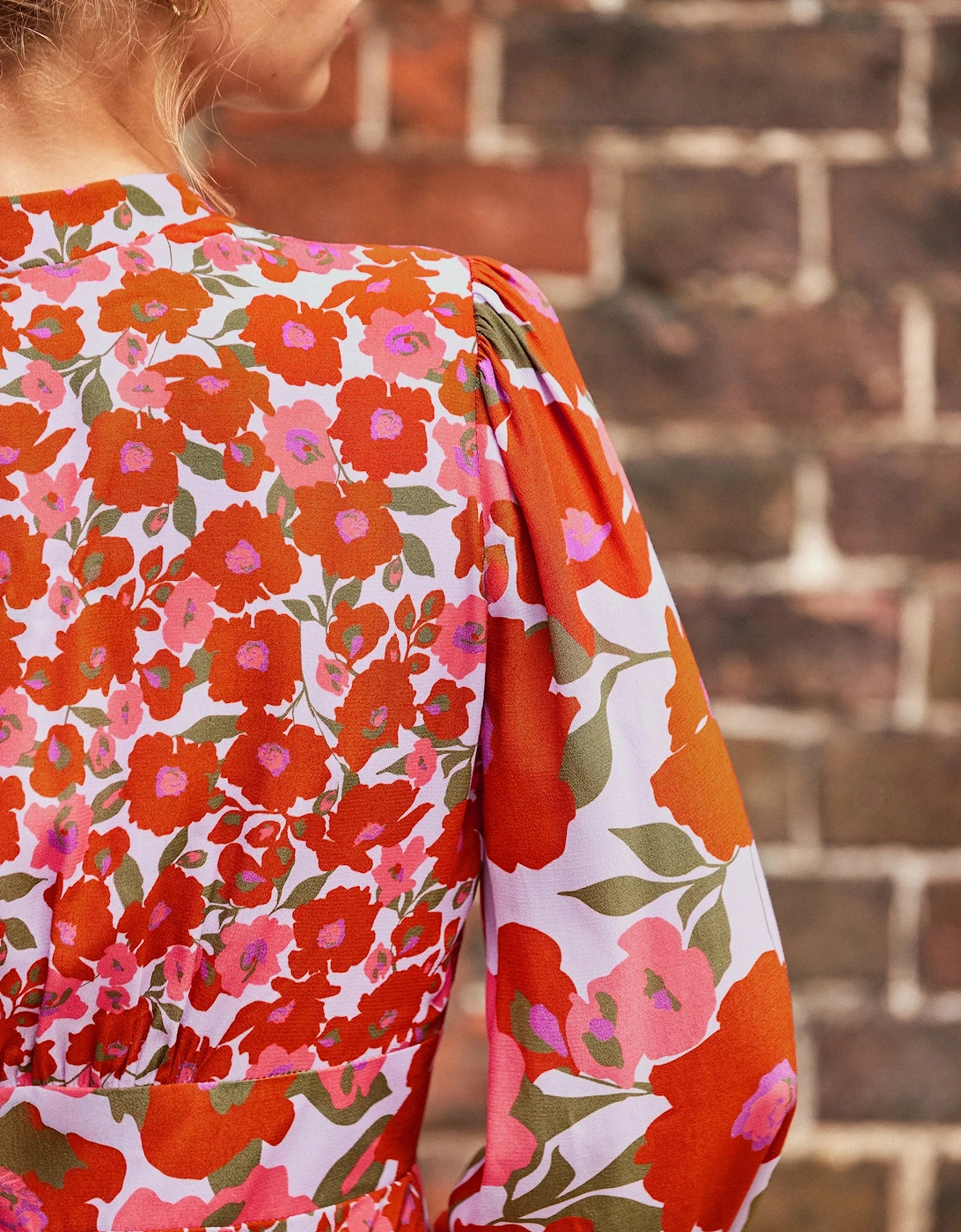 Petite Lilac And Coral Poppy Print Waist Detail Dress