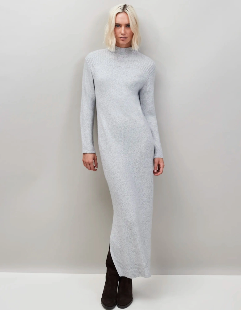 Grey Rib Knit High Neck Dress