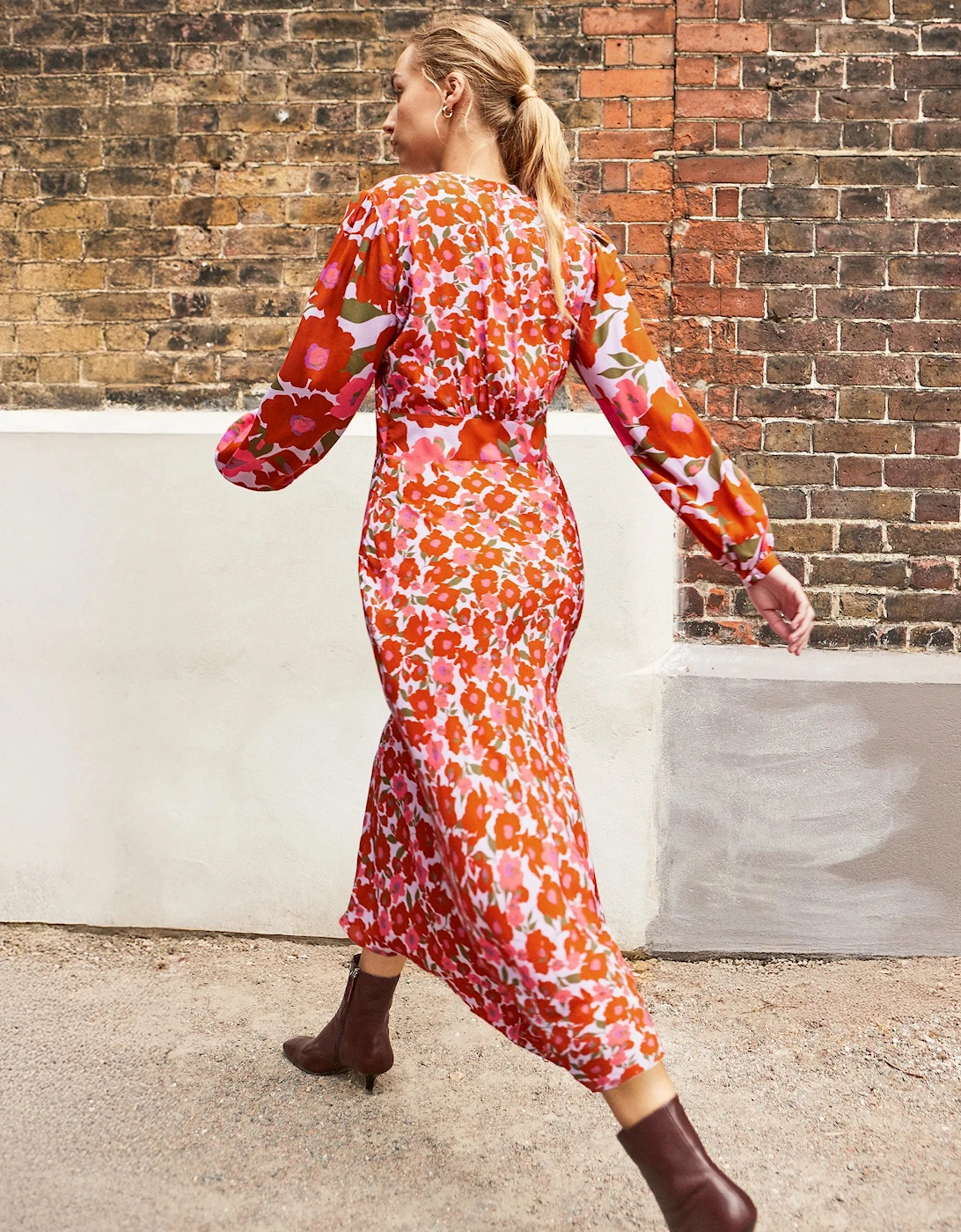 Petite Lilac And Coral Poppy Print Waist Detail Dress