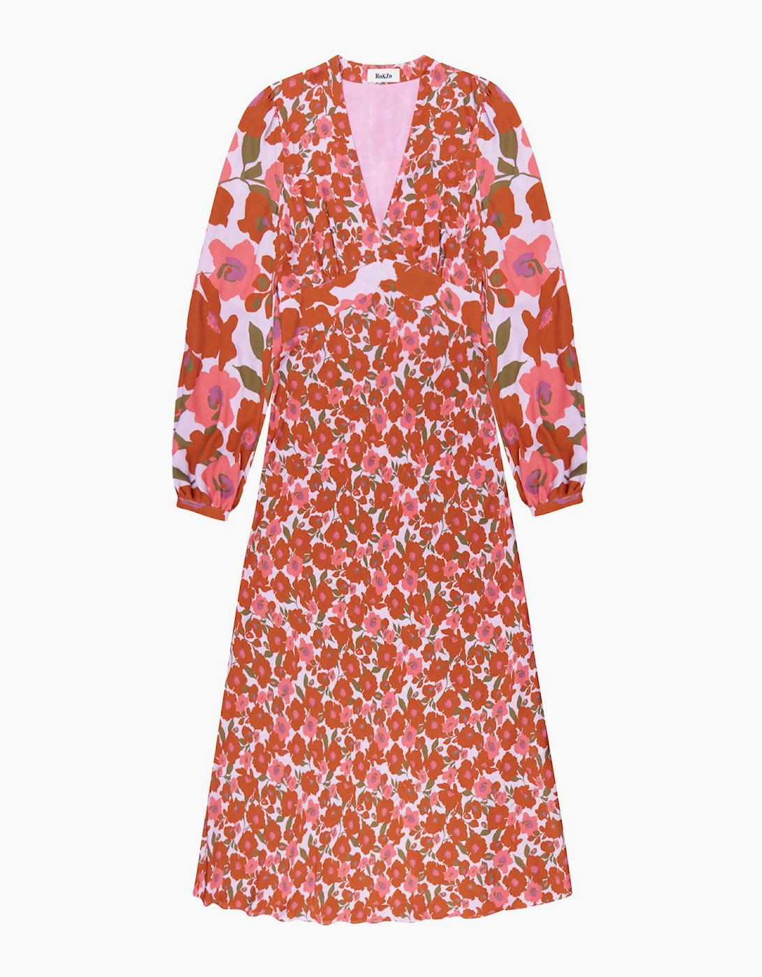 Petite Lilac And Coral Poppy Print Waist Detail Dress, 7 of 6