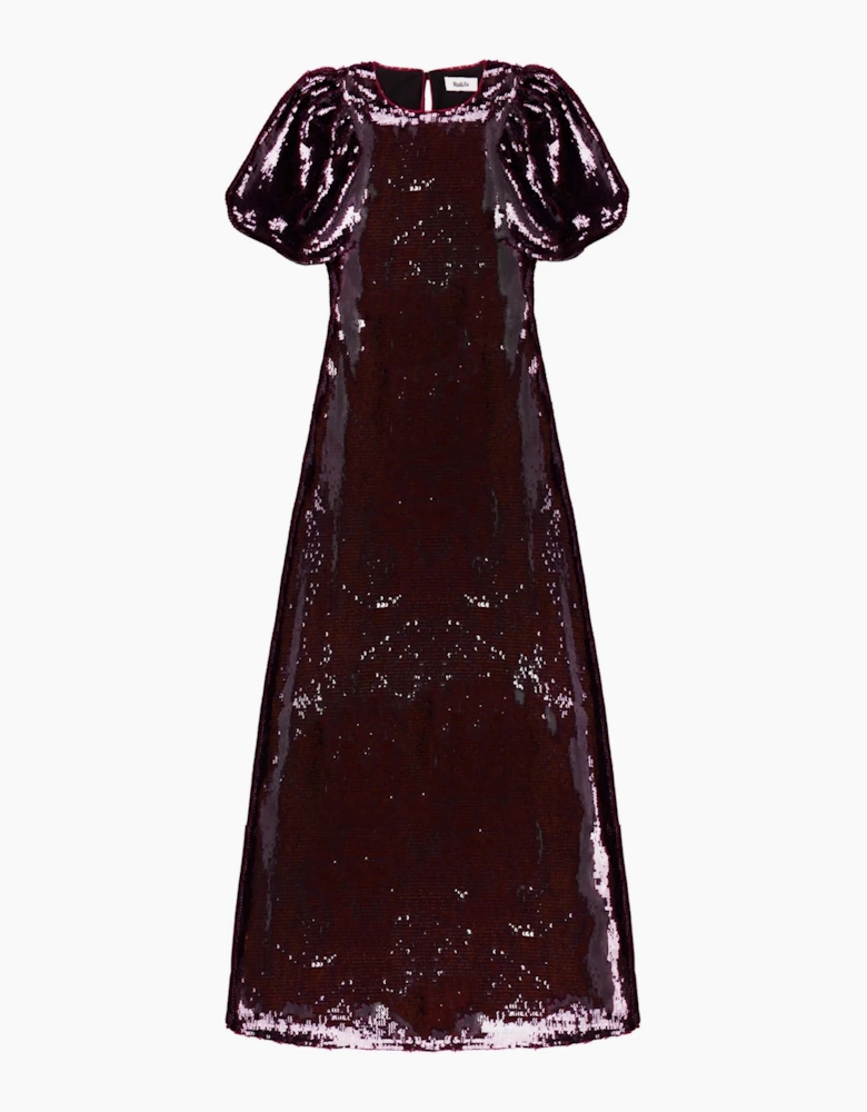 Petite Annabelle Wine Puff Sleeve Dress