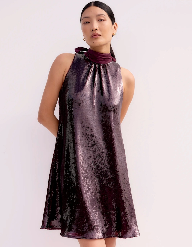 Freya Wine Red Sequinned Halterneck Mini Dress