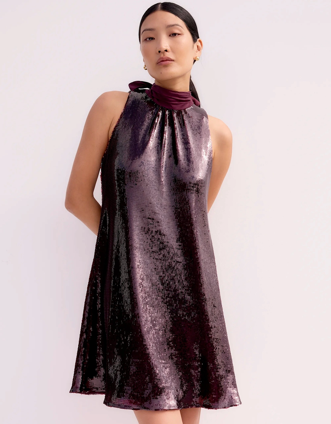 Freya Wine Red Sequinned Halterneck Mini Dress