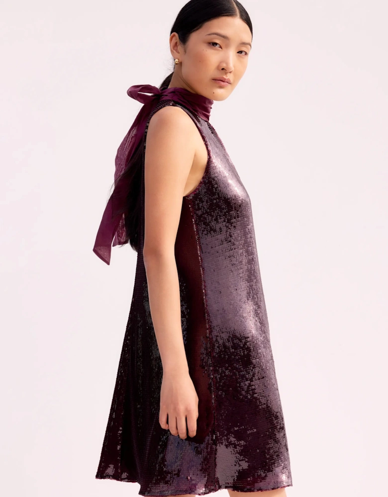Freya Wine Red Sequinned Halterneck Mini Dress