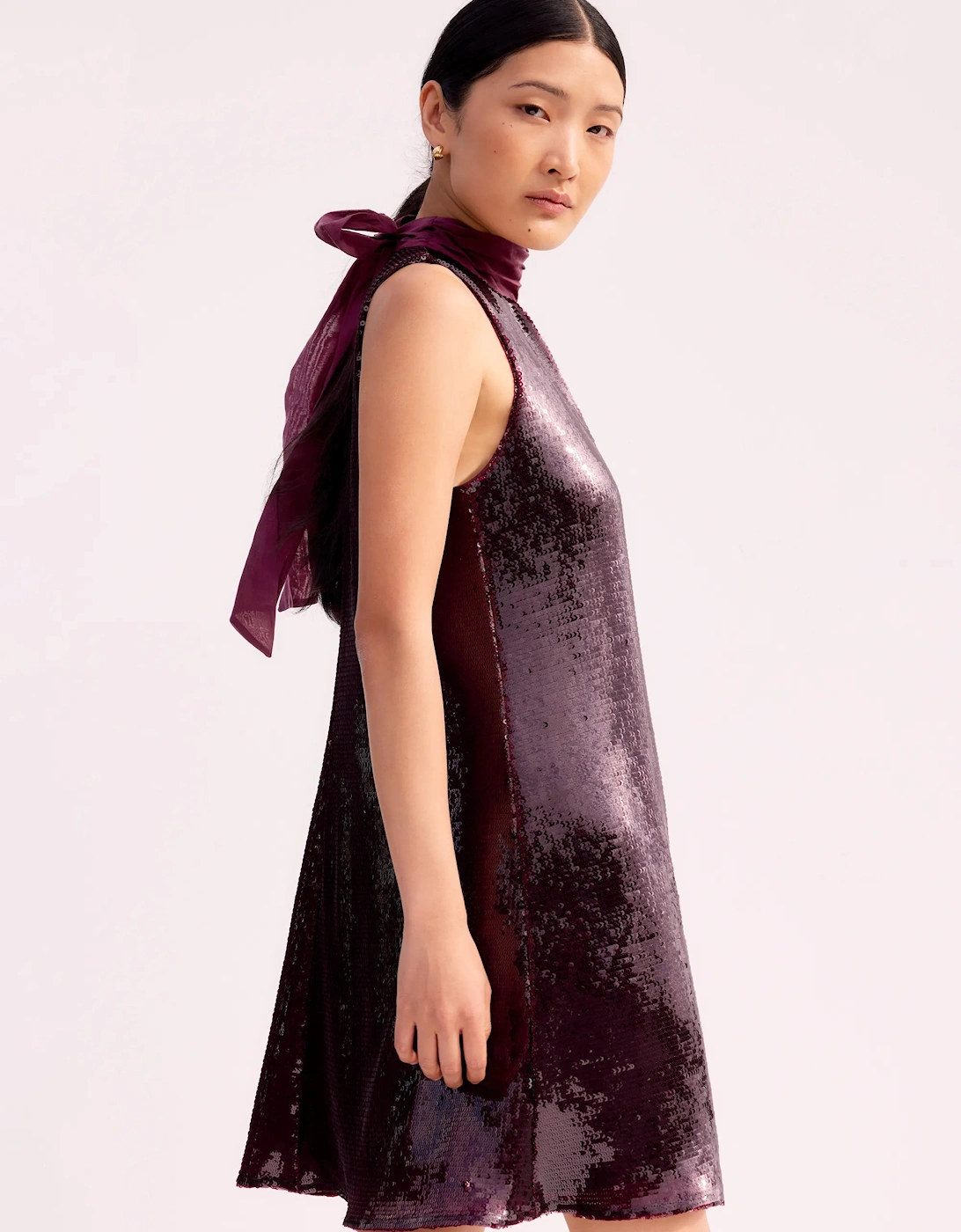 Freya Wine Red Sequinned Halterneck Mini Dress