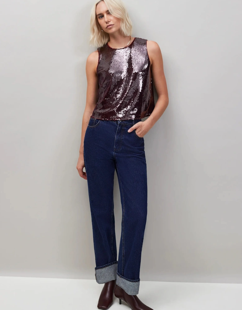 Burgundy Sequin Shell Top