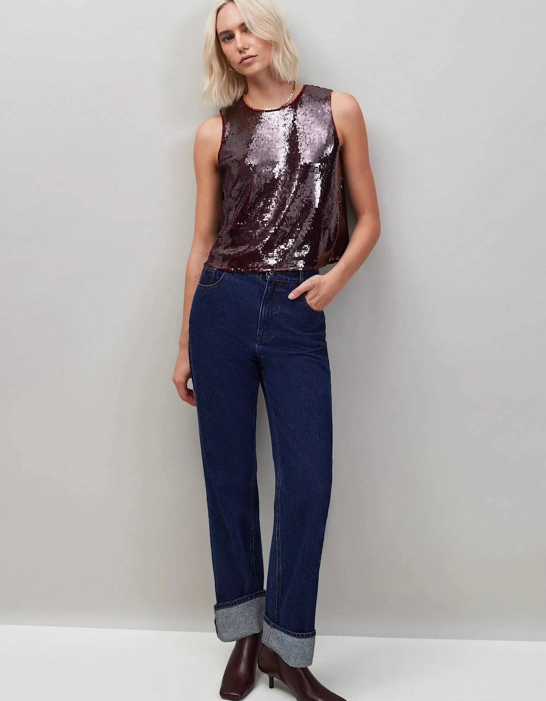 Burgundy Sequin Shell Top