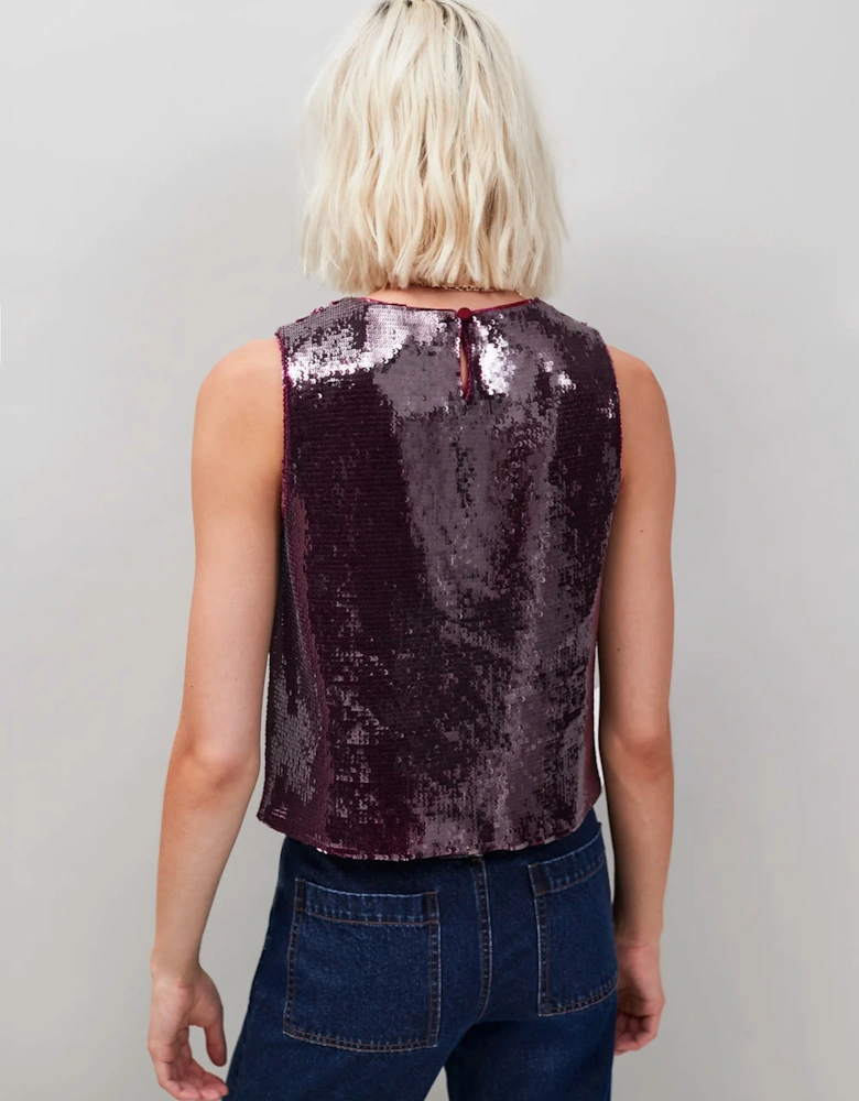 Burgundy Sequin Shell Top