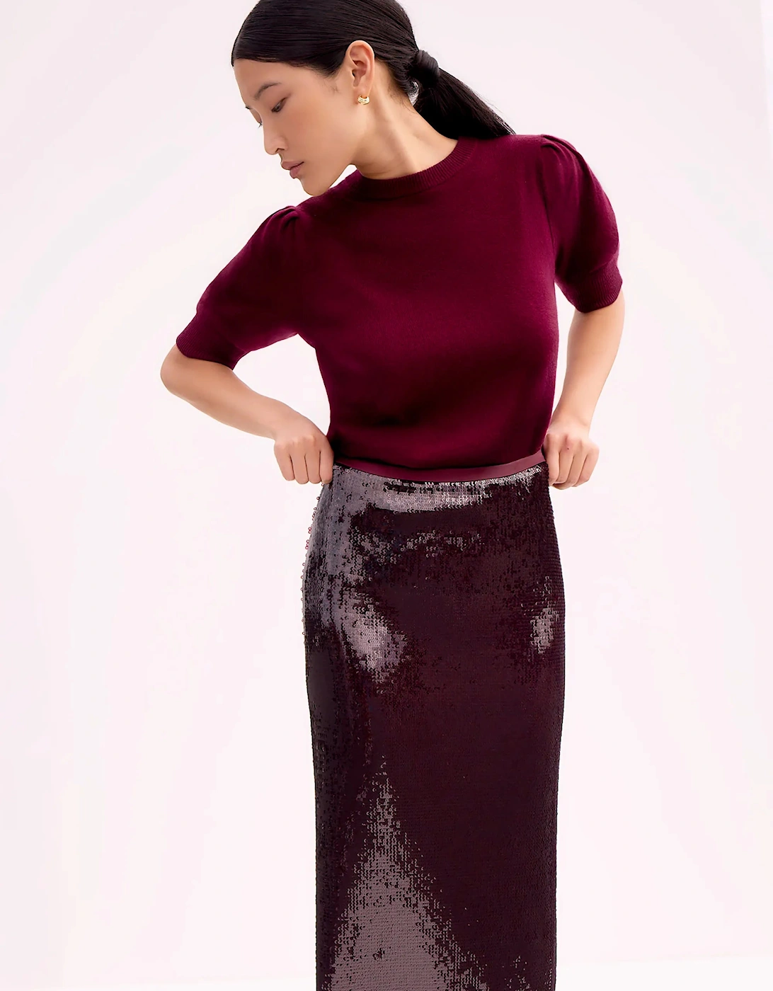 Burgundy Liquid Sequinned Skirt