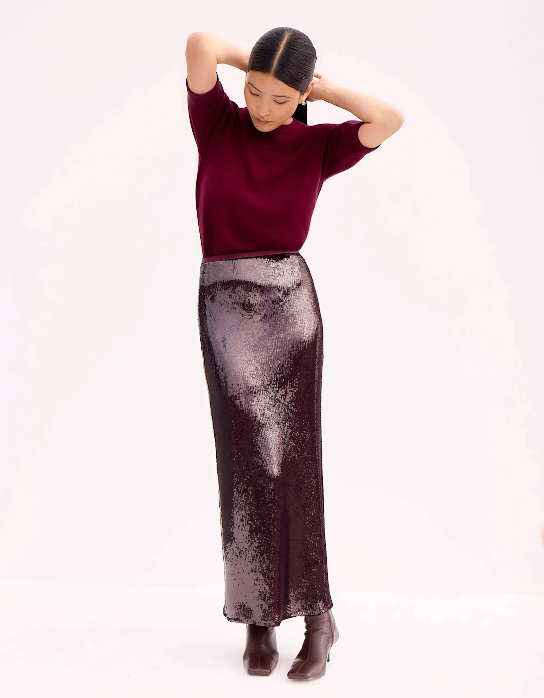 Burgundy Liquid Sequinned Skirt