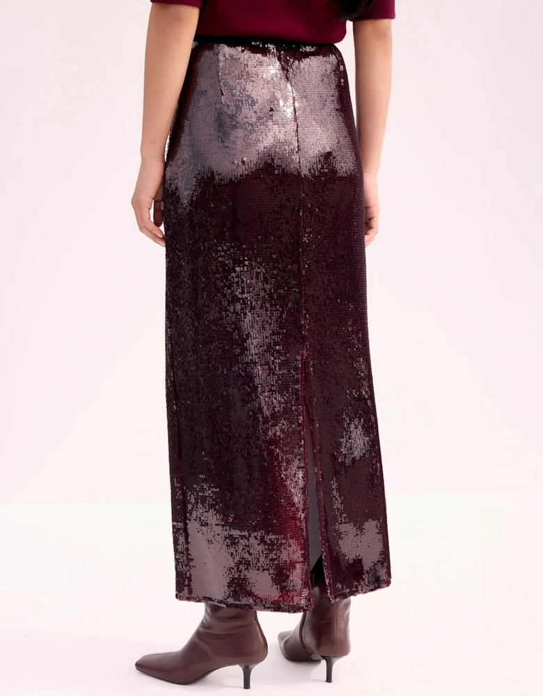 Burgundy Liquid Sequinned Skirt