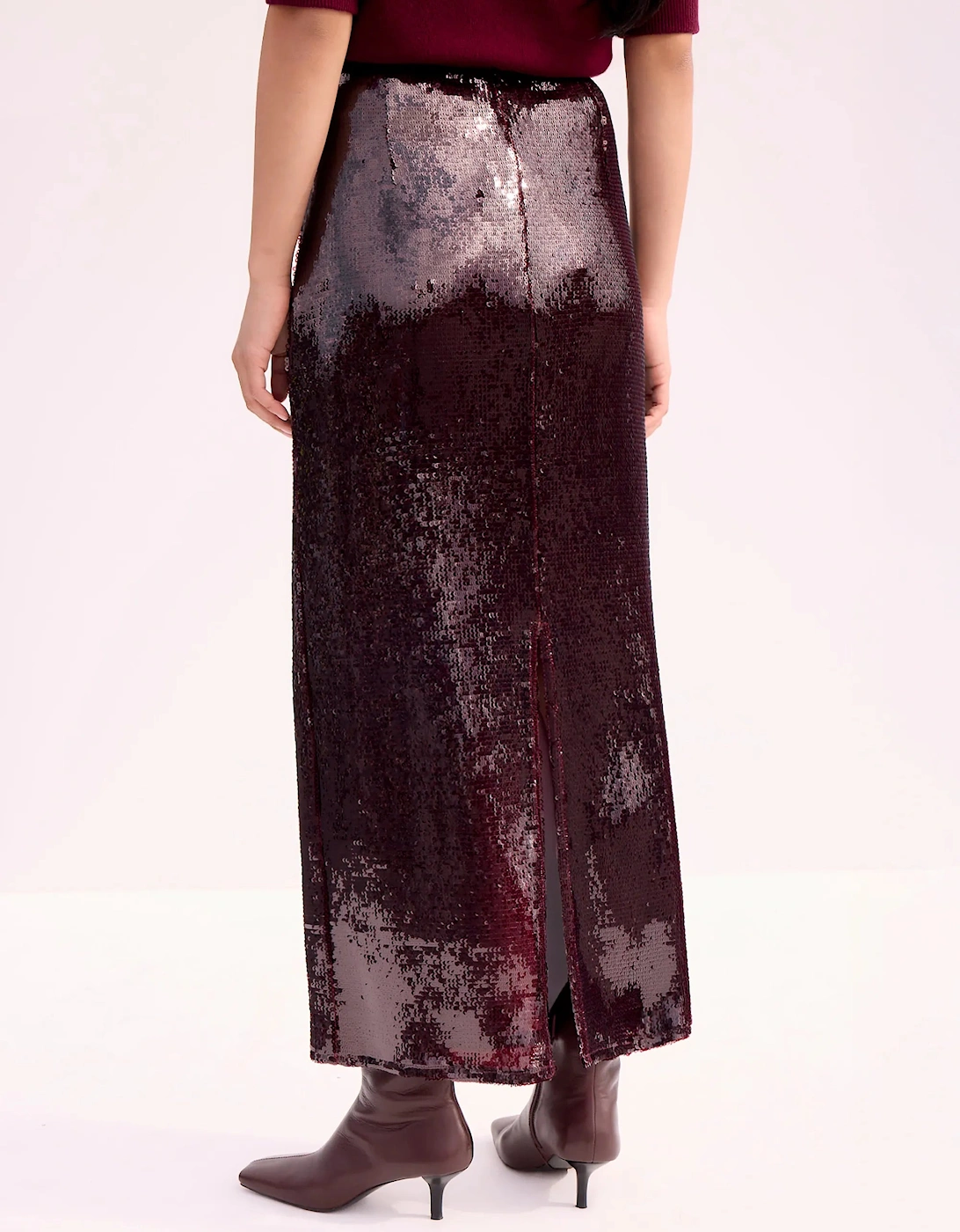 Burgundy Liquid Sequinned Skirt