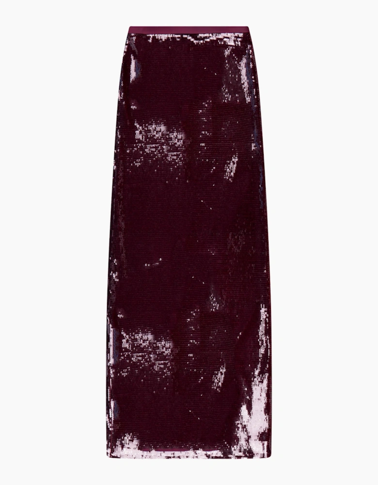 Burgundy Liquid Sequinned Skirt