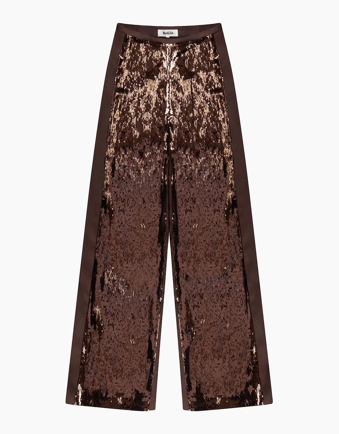 Chocolate Brown Sequinned Satin-Stripe Trousers