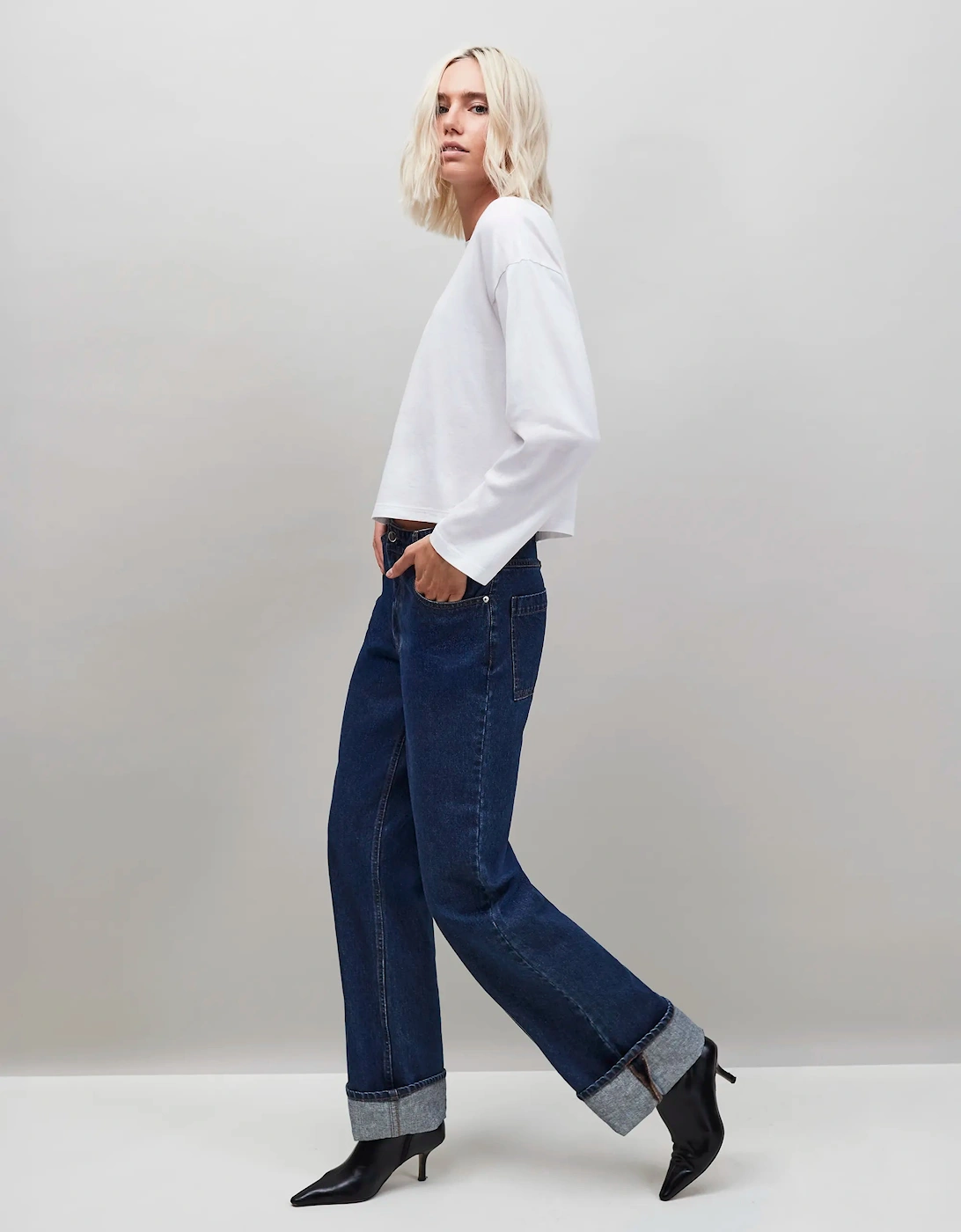 Petite Blue Denim Turn Up Hem Jeans, 6 of 5