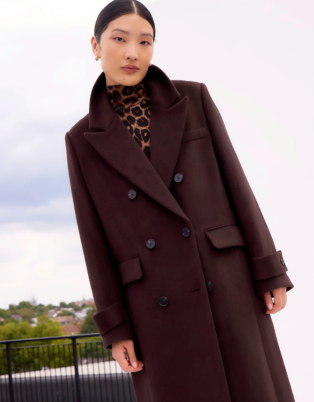 Petite Bitter Chocolate Oversized Wool-Blend Coat