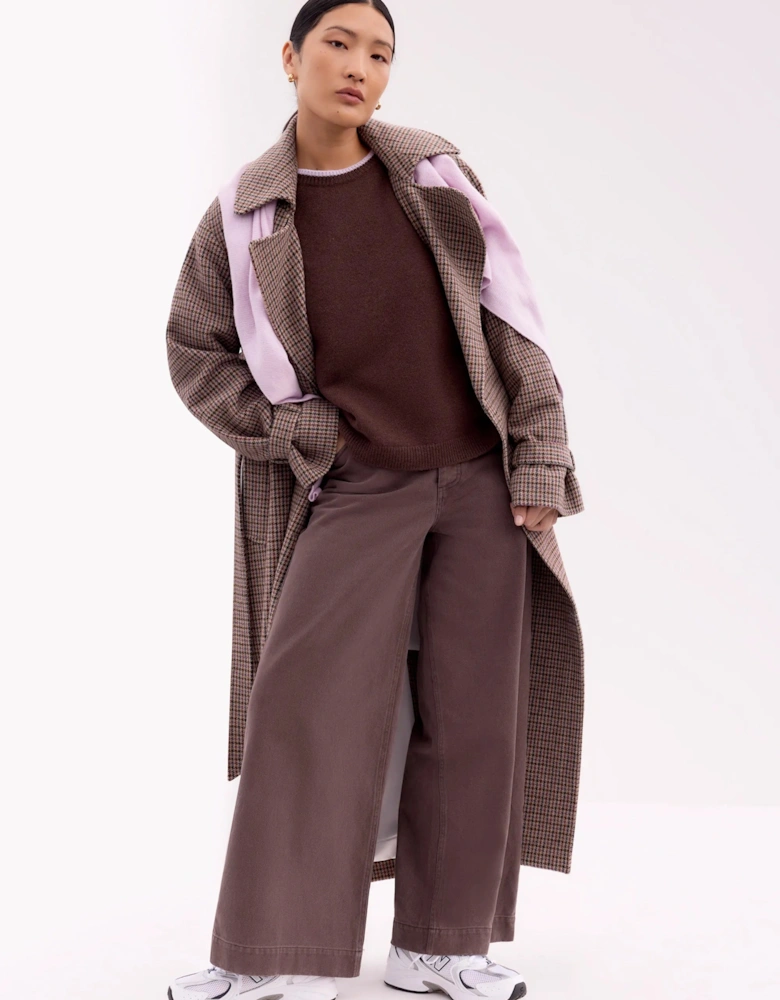 Houndstooth Check Belted Wool-Blend Trench Coat