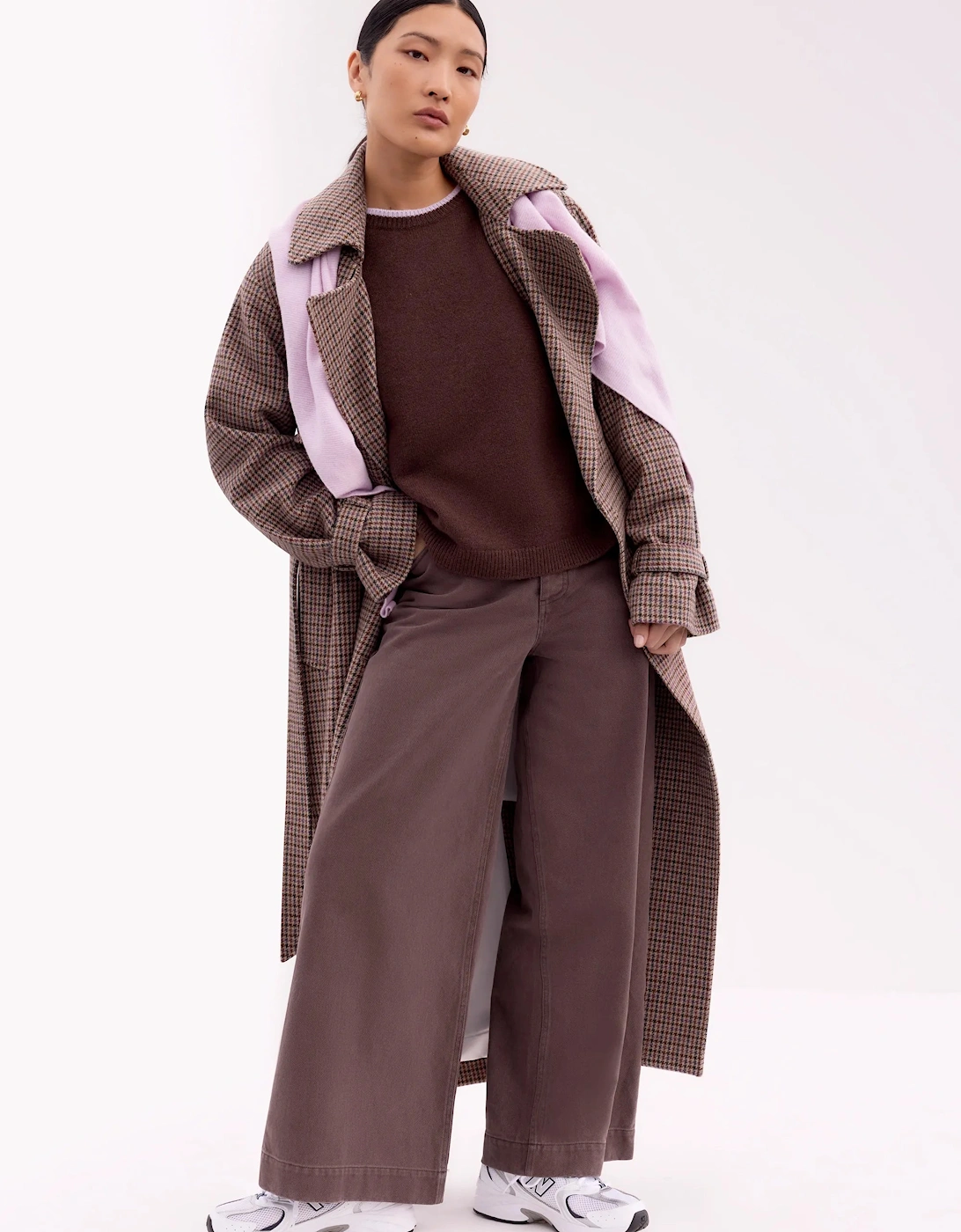 Houndstooth Check Belted Wool-Blend Trench Coat