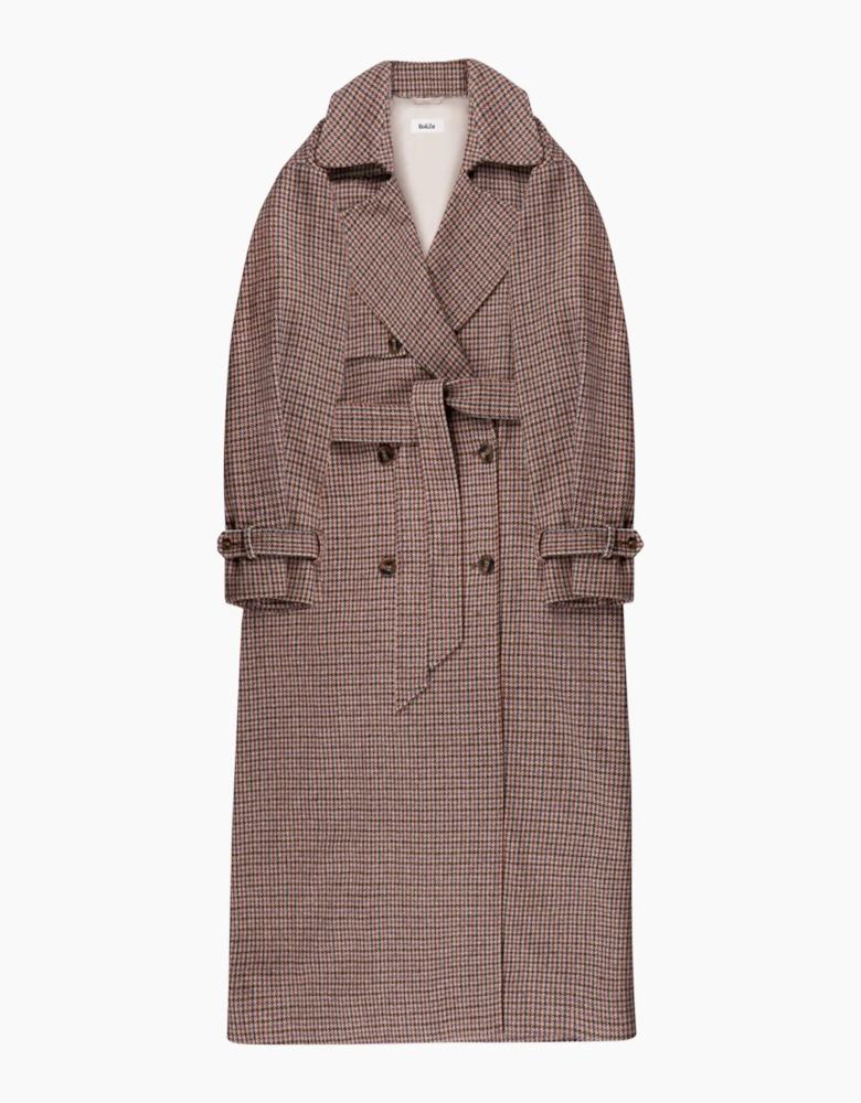 Houndstooth Check Belted Wool-Blend Trench Coat