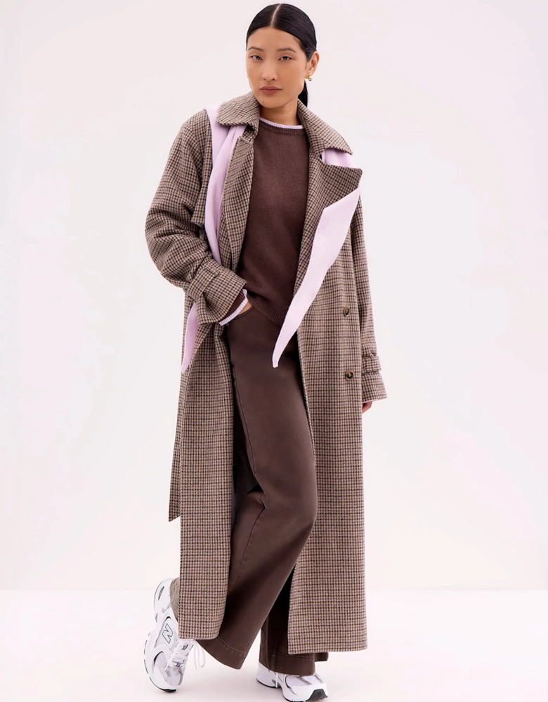 Houndstooth Check Belted Wool-Blend Trench Coat