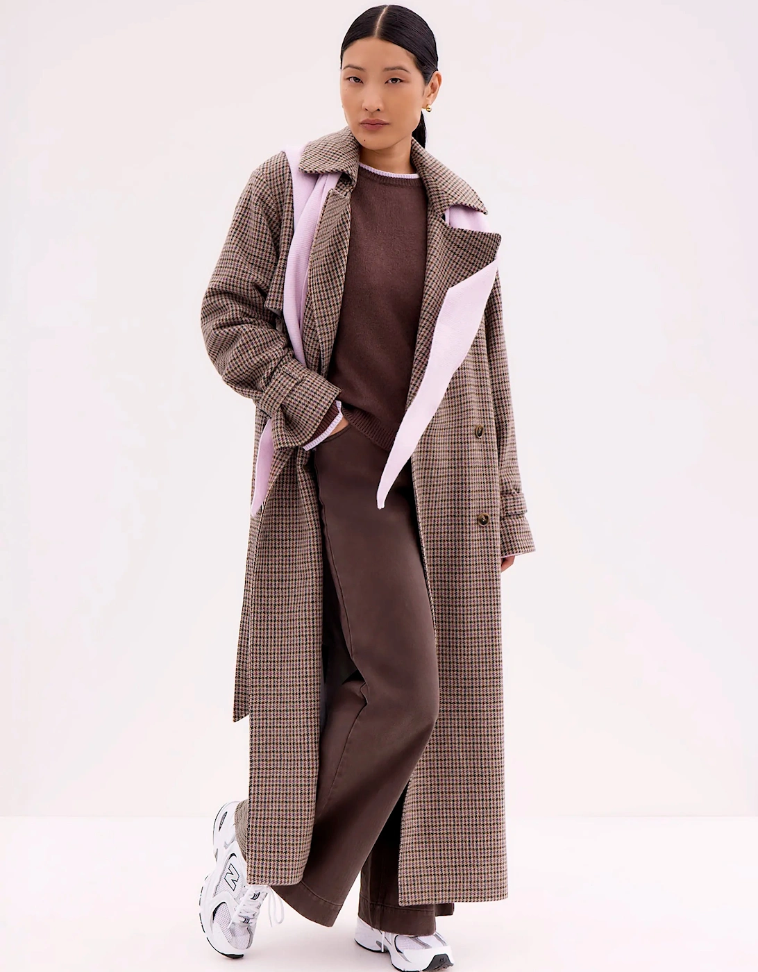 Houndstooth Check Belted Wool-Blend Trench Coat