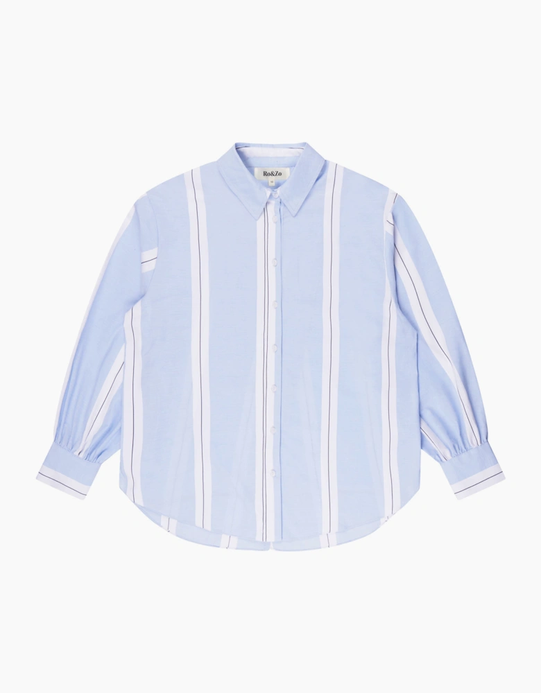 Blue Striped Cross Over Back Cotton Shirt