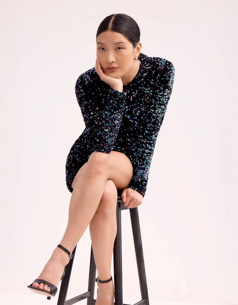 Petite Evie Sequinned Long-Sleeved Mini Dress