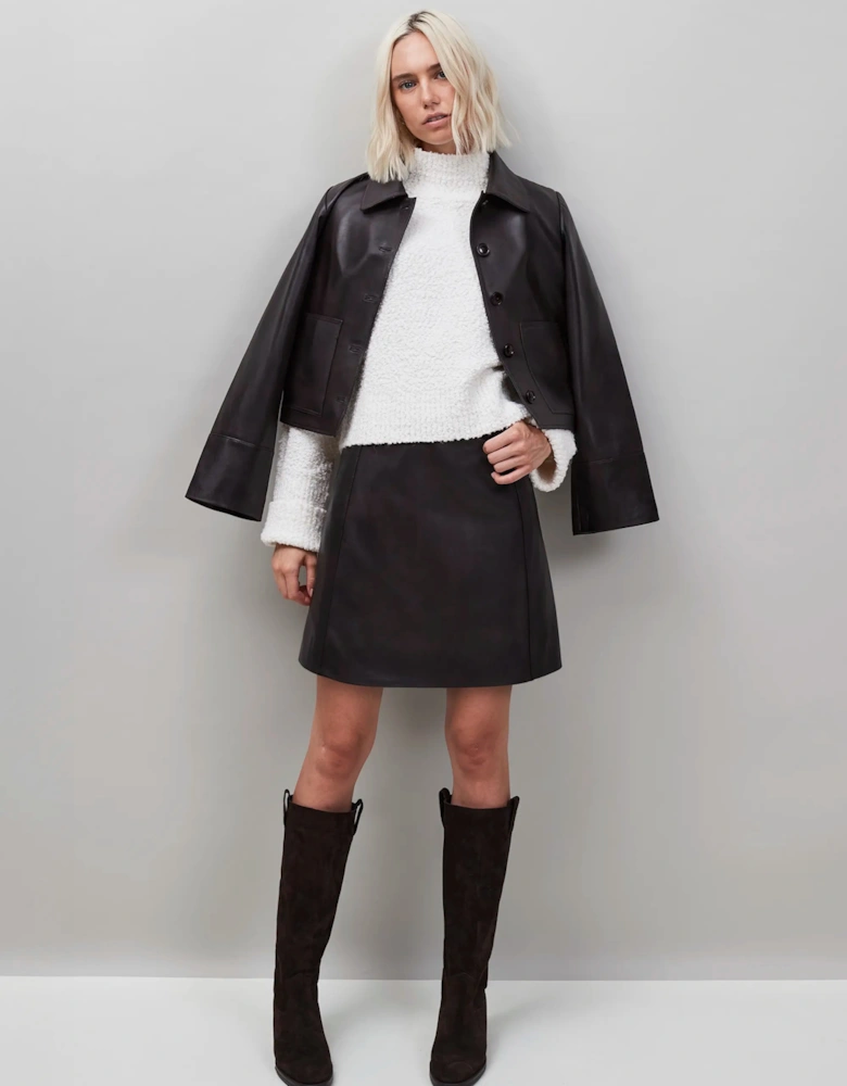 Chocolate Brown Leather Mini Skirt
