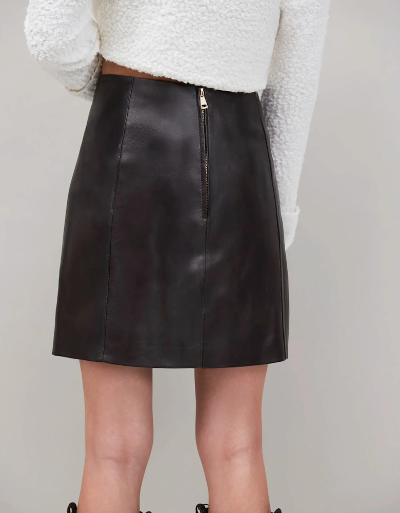 Chocolate Brown Leather Mini Skirt